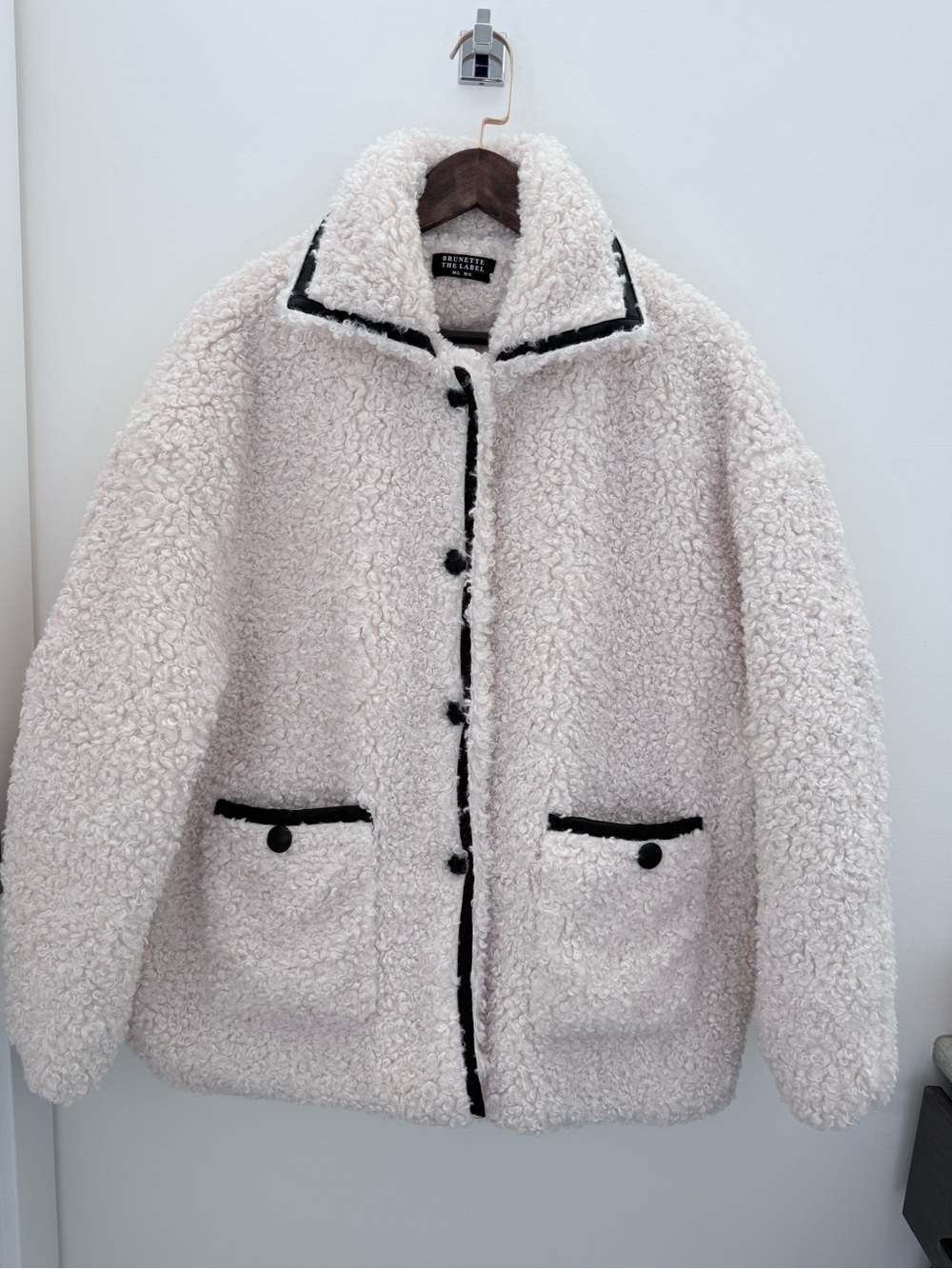 BRUNETTE The Label Leather Trim Sherpa Jacket M/L Cream Black Oversized